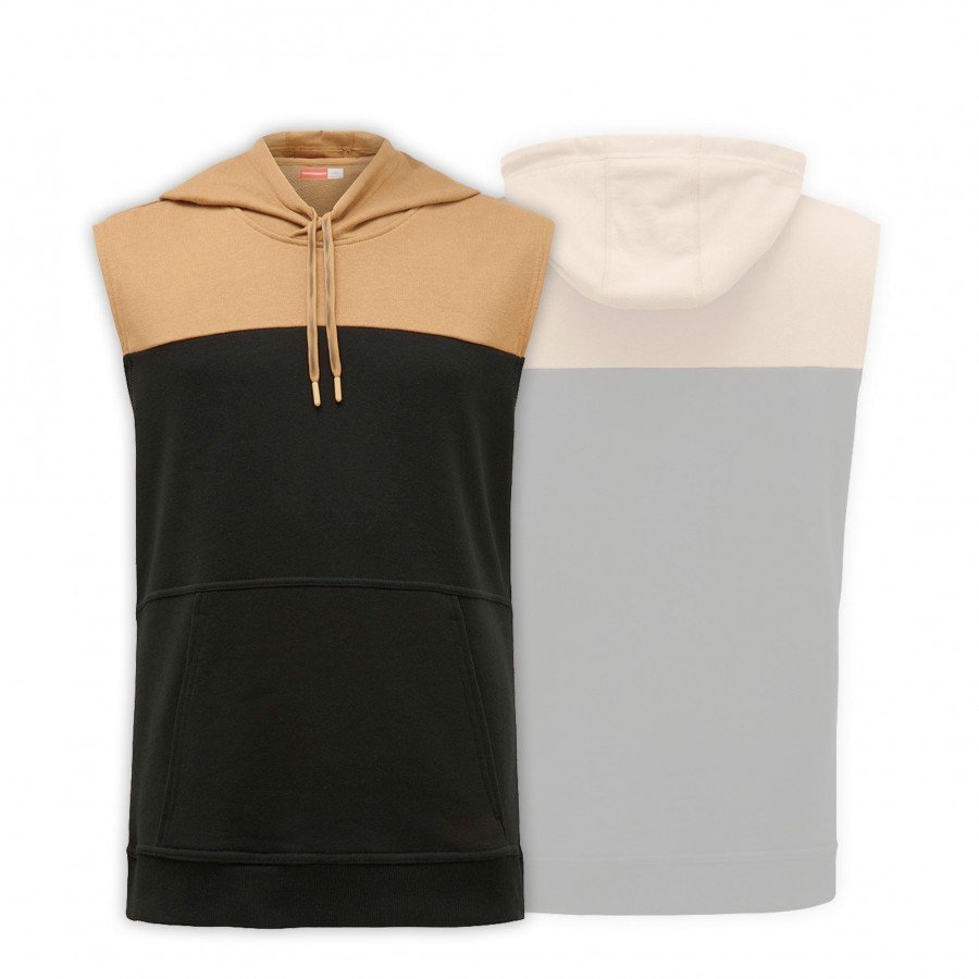 Brown | Black Tech Stretch Sleeveless Hoodie for M...